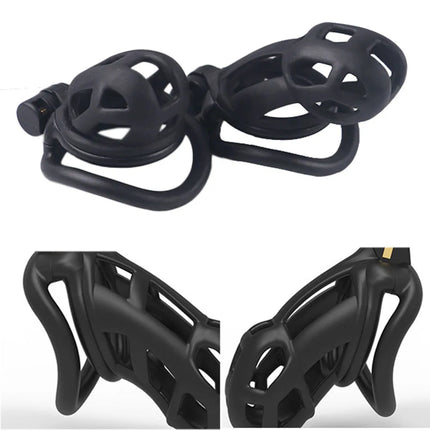 Black or Pink Male Penis Cage Chastity Cage Lock Device w/4 Rings Virginity Device 5 Sizes