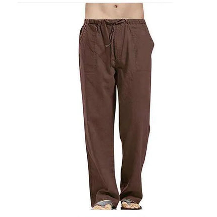 Men's Cotton Linen Pants Summer Solid Color Breathable Linen Trousers Male Casual Elastic Waist Fitness Pants Hip-Hop Streetwear