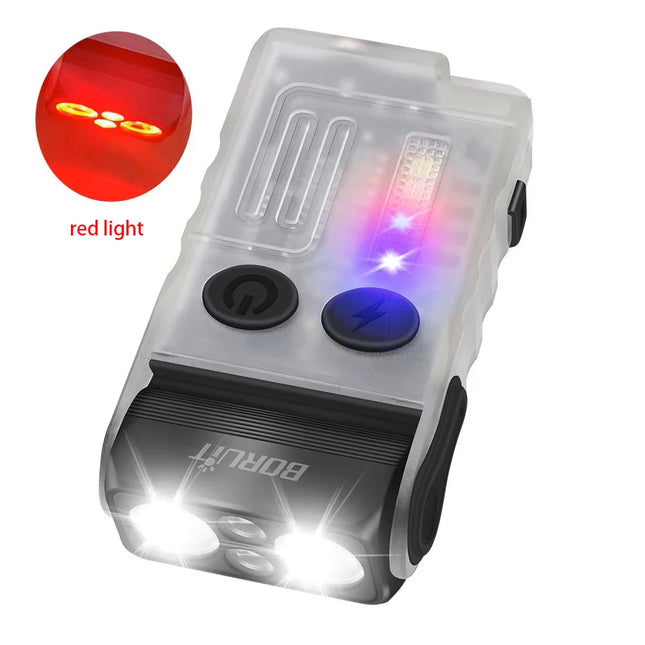 BORUiT V20 Buzzer EDC LED Keychain Flashlight Head Swivels Type-C Rechargeable Work Light Torch with Magnet Camping Lantern