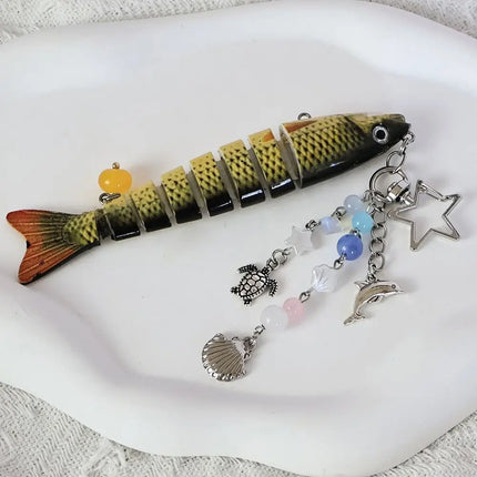 New Plastic Fish Keychain Multi Jointed Simulation Fish Hook Key Chain Backpack Pendant Gifts