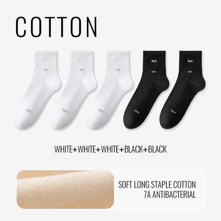 MiiOW 100% Pure Cotton Socks Men Business Dress Long Sock Black White Breathable Sport Sock Antibacterial Anti Odor Crew Socks