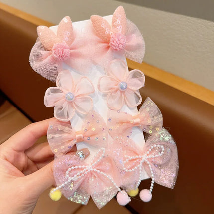 10Pcs Summer Mesh Kids Hairpins Bow Flower Hair Clips Accessoriess No Harm Baby Princess Barrettes Korean Children Girl Headwear