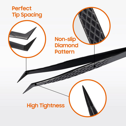 Fiber Tip Lash Extension Tweezer, Titanium Black Eyelash Nano Tip Tweezer for Lash Tech Supplier