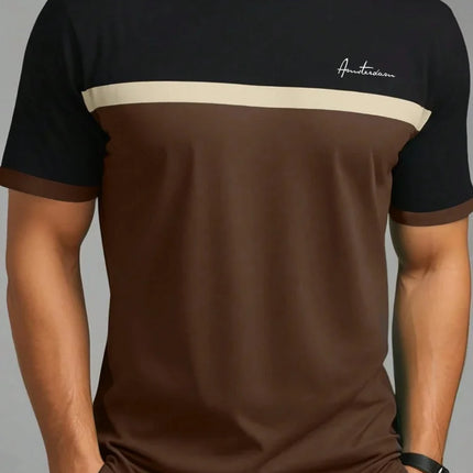Summer men's casual sports loose oversized simple letter pattern printed round neck short sleeved T-shirt top
