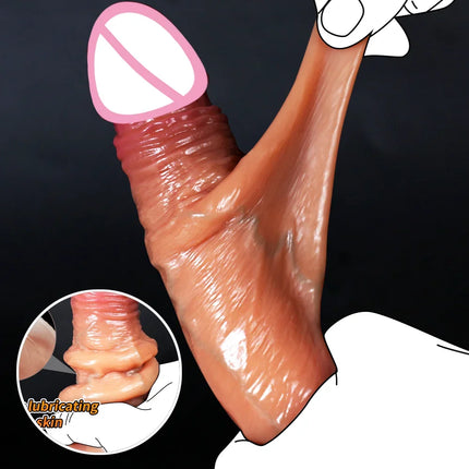 Skin-sliding foreskin dildo. Realistic dildos for women, anal-vaginal stimulation, long fake penis butt plug sex toys for women.