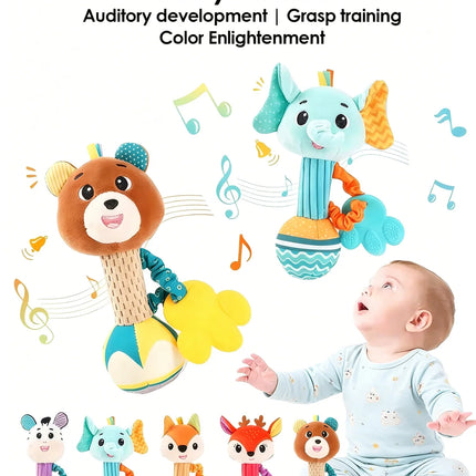 1pcs 0-6 months Dental Gum Hand Grip Plush Doll Can Bite Practice Grasping Parent Baby Interactive Puzzle Rattle Soothing Toy