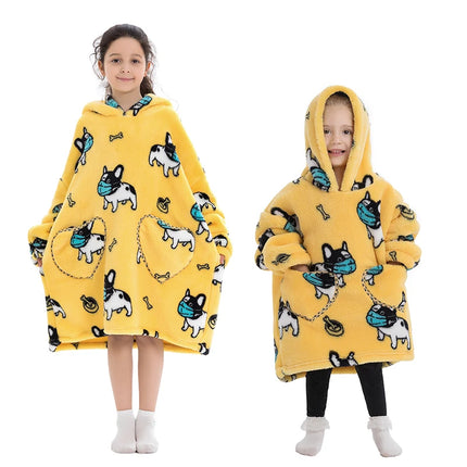 100-160CM Flannel Oversized Hoodie Teenager Girls Boys Pullovers Winter Sweatshirts for Kid Children's Clothing Wearable Blanket