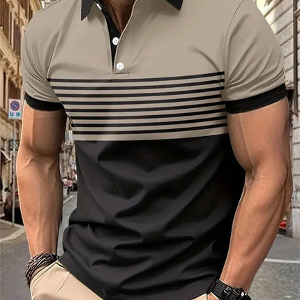 Men's Golf Stripe Polo Shirt Casual Short-Sleeve Solid Color Lapel Fashion New Business Sports Breathable T-Shirt Top
