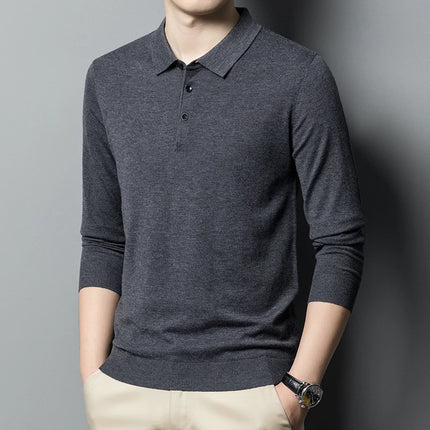 Worsted wool Men POLO Neck  Pullover Long Sleeve Lapel Sweaters Loose Warm Knitted Tops Spring Autumn New Style Men’s Clothing
