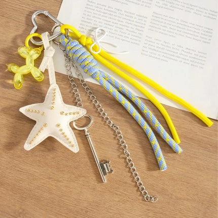 Funny Elegant Starfish Tassel Keychain Alloy Leopard Print Leather Tulip Pendants Cartoon Frog Beaded Bag Pendant Party