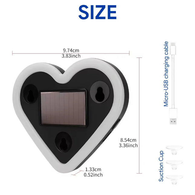 Heart Shape LED Light Solar-Powered Accent Ambient USB Charge Valentine's Day Christmas New Year Gift Idea Car Interior Decor
