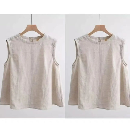 Loose Cotton Linen Vest Women's Summer New Plus Size Fat MM Outerwear Inner Match Svel T-shirt Top Versatile Round Neck