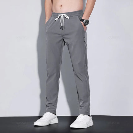 OUSSYU Brand New Spring Summer Men's Casual Pants Slim Pant Straight Thin Trousers Male Fashion Stretch Khaki Jogging 28-38