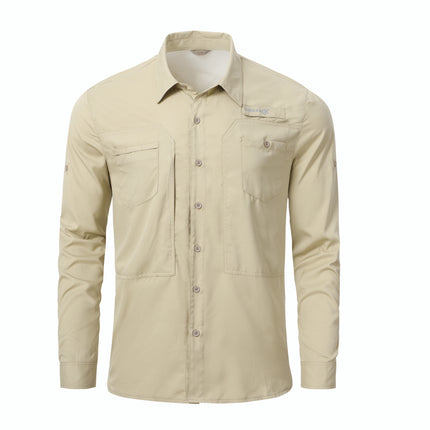 Summer Men's UPF 50+ Casual Long Sleeve Fishing Shirts, Lightweight Tactical Button Down Shirt with Breathable Back Mesh