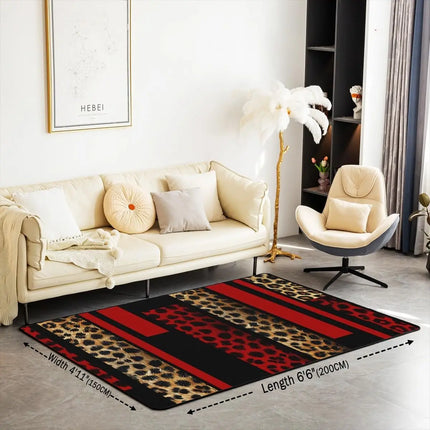 Striped Red Leopard Area Rug, Color Block Wild Animal Hide Print, Non-Slip Washable Mat for Living Room Sofa Dining Room Indoor