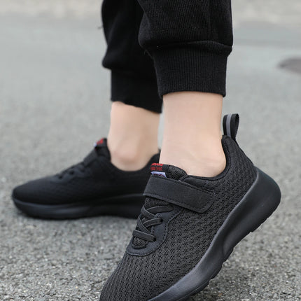 Boys' breathable running shoes, lightweight girls' sports shoes, four season outdoor children's black mesh eyes, big children's