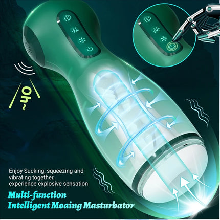 Smart APP Control Pleasure Cup for Men 6 Suction Clamp Vibration Modes Voice Interaction 9 Patterns Magnetic Charging Tech Toy