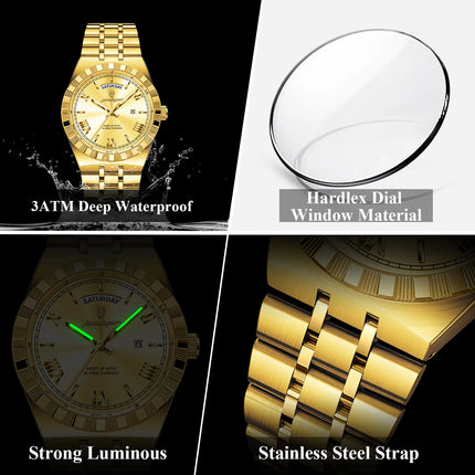 POEDAGAR Business Man Watch Week Date Waterproof Luminous Original Watches For Men Stainless Steel Men's Quartz Wristwatch Reloj