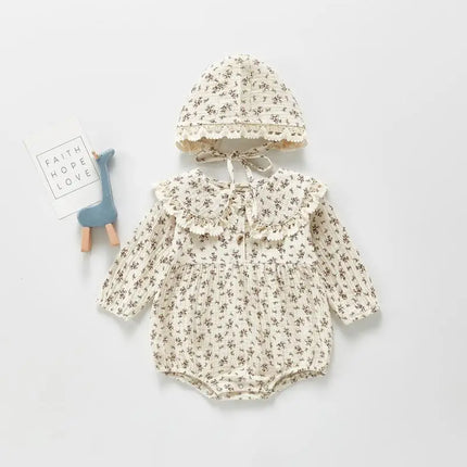 Autumn New Newborn Toddler Girls Cute Lovely Romper Girl Infant Floral Bodysuit Baby Jumpsuit + Hat Suit Casual Outfits Clothes