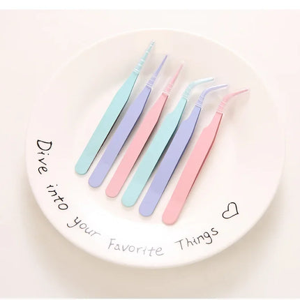 Macaroon Nail Art Decor Eyelashes Tweezers Tweezer Scrapbook Sticker Tapes Picking Stainless Clips DIY False Eyelashes Tools