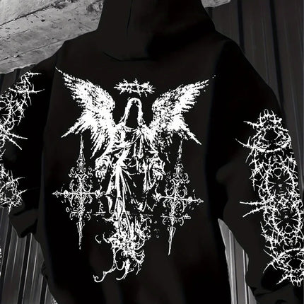 Hot selling autumn and winter men's Gothic angel print soft and comfortable hooded sports outdoor streetwear