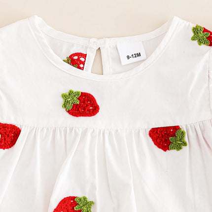 Girls Spring Autumn Strawberry Embroidery Ruffle Long Sleeve + Denim Long Pants Two-Piece Set Baby Outfit