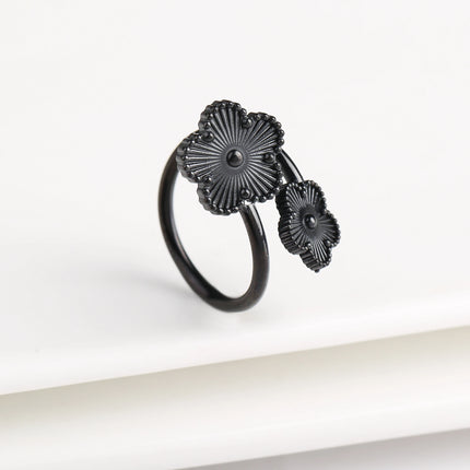 Adjustable Stainless Steel five-leaf Flower Opening Ring Fashion Women Plum Blossom Finger Jewelry Classic Party Gift Clover