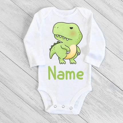 Personalise Infant Bodysuits Body Baby Custom Name Clothes Dinosaur Print Boys Girls Romper Long Sleeve Newborn Jumpsuit Outfits