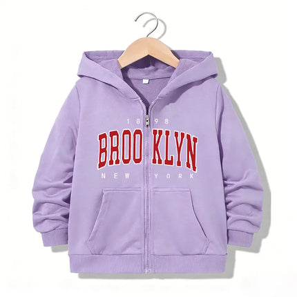 Kids Zipper Hoodie Funny Casual Brooklyn New York Letter Hoodies Jackets Boys Girls Zip Up Sweatshirt Children Hoodies