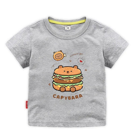 Capybara Hamburg Capybara Boys and Girls Elementary School Short-Sleeved T-shirt Casual Bottom Top