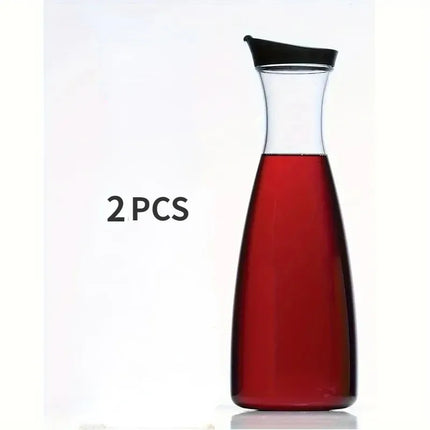 2pcs Water Carafe with Flip Top Lid  Milk, Iced Tea Beverage, Cold Brew and Mimosa Bar. Juice Containers with Lids Accessories