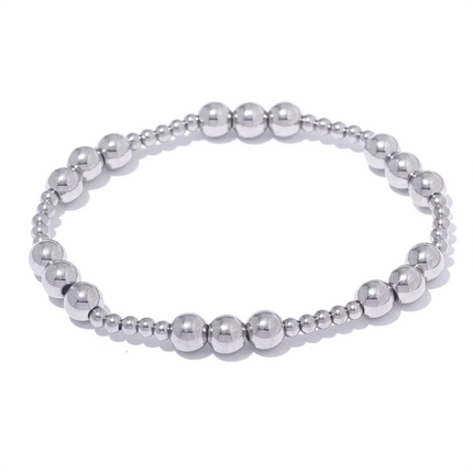 Yhpup 3/4/5/6 MM Stainless Steel Beads Daily Handmade Elastic Bracelet Bangle Waterproof Wrist Wholesale Gold Color Jewelry Men