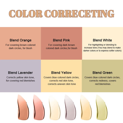6-color concealer palette with brush,long-lasting concealer, waterproof full coverage concealers,Corrects Dark Circles,Red Marks