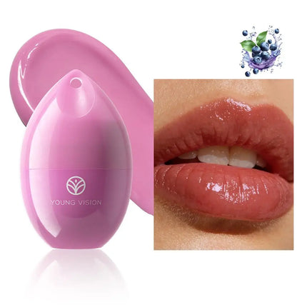 Fruit Flavored Lip Mask Egg Cherry Strawberry Blueberry Peach, Hydrating Reduces Lip Lines Lip Care, Portable Puff Ball Keychain