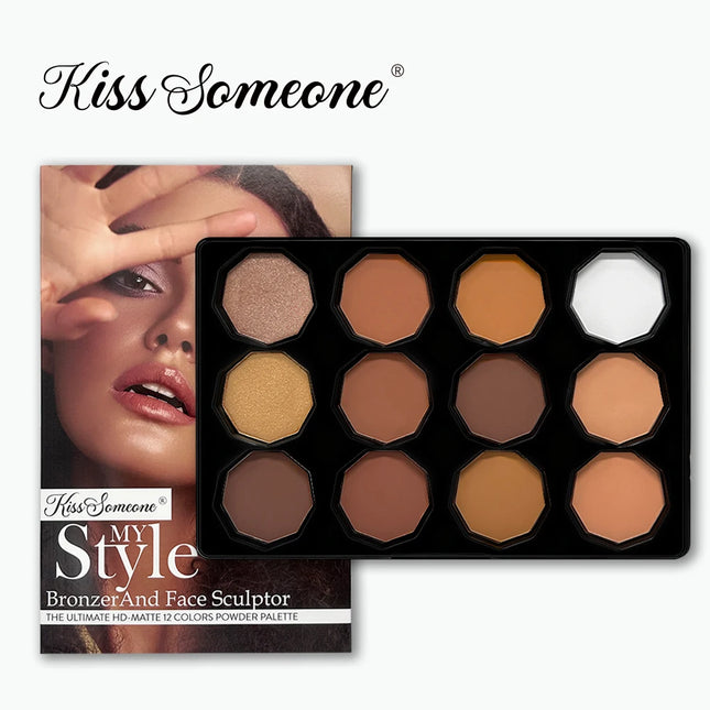 Professional Light Medium Brown Contour Highlight Palette,Multiple Full Coverage Makeup Palet for Correcting, Easy Blending