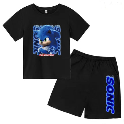 Children T-shirt Two-piece Set 3-12 Years Cool Summer Anime Supersonic Boys Girls Toddler Clothes Short-sleeved+Shorts Casual Set