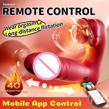 Heating Dildo Tongue Masturbation Vibrator App Control 9 Clitoral Licking Thrusting Modes G-Spot Sex Toys for 18+ Women Couples
