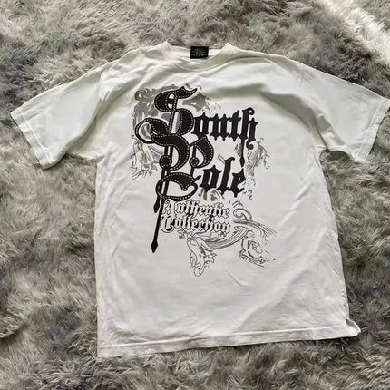South pole High Street men Short Sleeve Y2K Graphic Print Oversized T Shirt Harajuku Gothic Round Neck Cotton Short Sleeve Tops