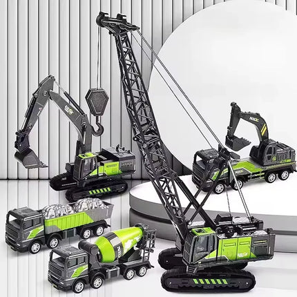 Plastic Vehicle Education + Diecast Excavator Tractor Cement Truck Car Bulldozer Crane Toy Model Wholesale Boy Gift Digger Alloy