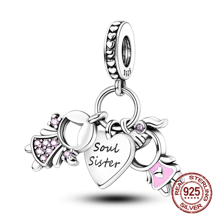 925 sterling silver boys and girls lovers pendant charms Fit 4MM hole diameter bracelet charm beads necklace Diy female jewelry