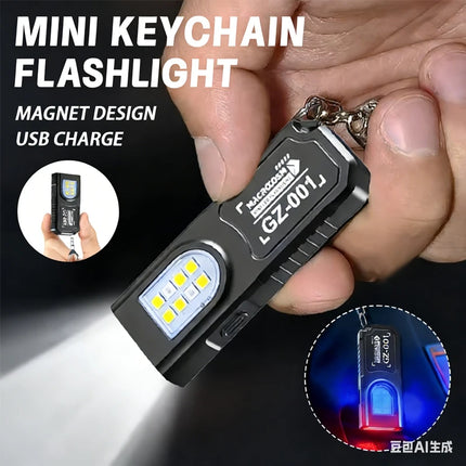 Powerful Mini COB LED Keychain Flashlight USB C Rechargeable Hanging Work Light Waterproof Keyring Camping Walking Pocket Lamp