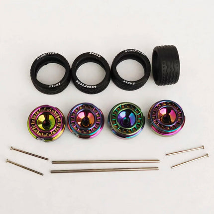 5 Sets 1/64 Alloy Car Model Tires w Shaft Wheels w 25mm Axles for Modify 1:64 Matchbox/Domeka/HW Model Cars No Need Open Chassis