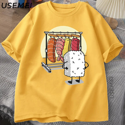 Sushi Wardrobe T Shirt Women Men Funny High Quality T-shirt Cotton Graphic T Shirts Loose Short-sleeve Pritned Tshirt Man Tops