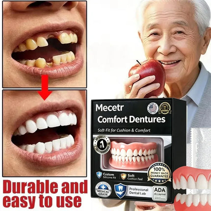 Full Set Natural Dentures Upper & Lower Silicone Fake Teeth Braces Comfort Fit Instant Confidence Smile Oral Care For Men Women