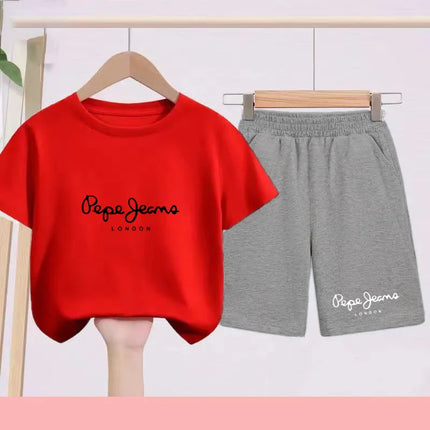 Children's Sportswear Set - White T-shirt + Shorts - Personalized Letter T-shirt Suitable for Boys and Girls Aged 3 to 13