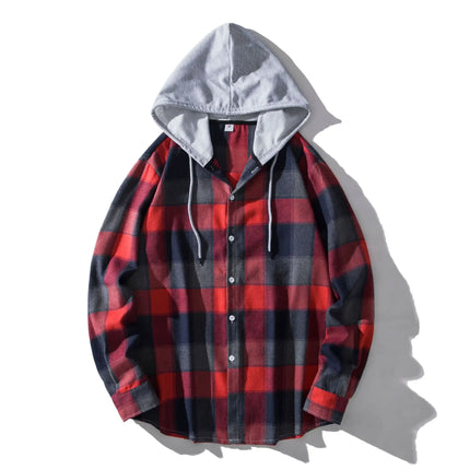 Autumn Hot Sale Of The Season Men's Plaid Hooded Casual Shirt Independent Station Cross-Border Checkered Hoodie Style Floral Patchwork