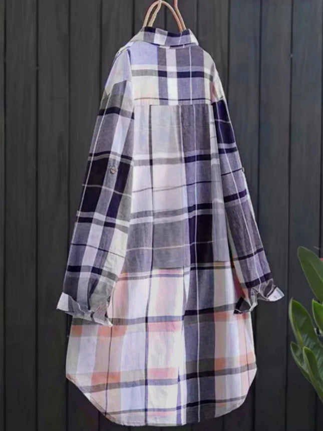 Plus Size Women's Shirts 2025 Lapel Square Plaid Tops Long Sleeve Korean Style of Casual Fashion Single-breasted Sunscreen Coat
