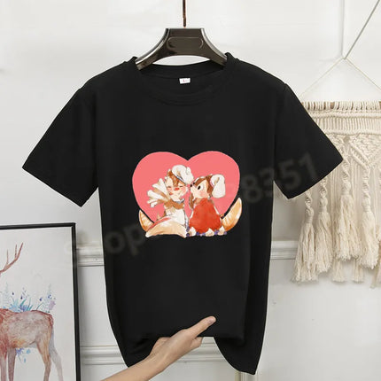 New Women's Chip And Dale Printed Casual T-shirt Street Y2k Fashion Round Neck Short Sleeve Skin-friendly Anime Oversize Clothes