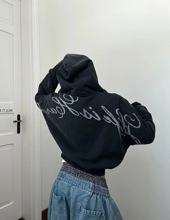 Autumn/Winter Ins Fashion Trendy Brand High Street Gothic Letter Printed Design Zipper Hoodie Retro Hoodie