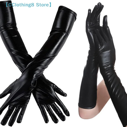 Adult Long Patent Leather Cosplay Gothic Style Nightclub Performance Gloves Halloween Costume Accessories Sexy Tight 【AliS8】